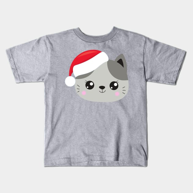 Christmas Cat, Cute Cat, Santa Hat, Cat With Hat Kids T-Shirt by Jelena Dunčević